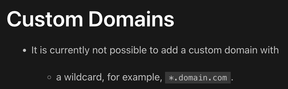 no custom wildcard domain